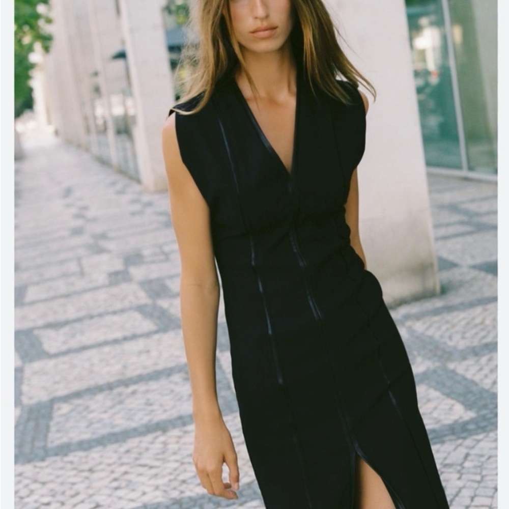 NWT Zara faux leather combination midi dress sz S - Picture 3 of 14